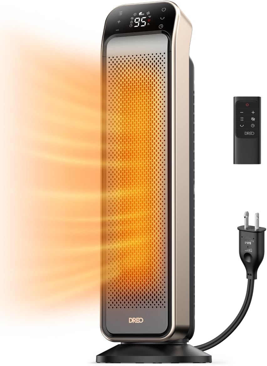 25" Vinnige Verhittingsruimteverwarmerbundel met Afstandbeheer, Anti-Brandprop + Ossillerende Keramiek Draagbare Verwarmer 1500W met Verstelbare Digitale Termostaat