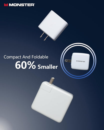 Monster USB C Charger, 25W Super Fast Charger with USB C Cable, Wall Charger with Foldable Plug for iPhone 15/15 Plus/15 Pro/15 Pro Max, Samsung Galaxy, iPad Pro, Pixel