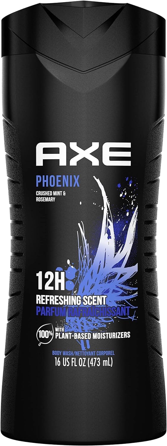 AXE Body Wash 12h Refreshing Scent Phoenix Crushed Mint and Rosemary Men's Body Wash w/ 100% Plant-Based Moisturizers (16 oz)