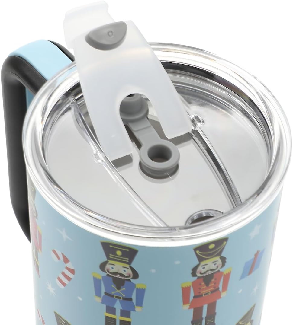 Insulated Stainless Steel Tumbler w/ Reusable Straw & Leak-Proof Lid Easy Carry Handle 40oz (Nutcrackers)