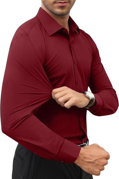 Mans Langmou Slim Fit, Spiervas, Kreukelvry, Knoop-af Rekbaar
