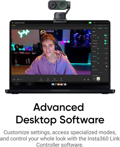 Insta360 Link 2C - 4K Webcam for PC/Mac, 1/2" Sensor, Auto Framing, HDR, AI Noise-Canceling Mic, Gesture Control for Streaming, Video Calls, Gaming, Works with Zoom, Teams, Twitch & More