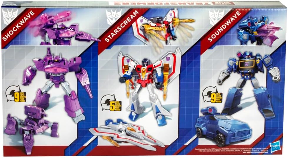 Transformers Decepticon Commander 3-Pack of 5-Inch Robot Action Figures for Boys and Girls, Starscream, Shockwave & Soundwave, Interactive Toys for Kids Ages 6 and Up (Amazon Exclusive)