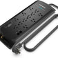 Monster Black Heavy Duty Surge Protector Power Strip 6 ft Cord with 12 120V-Outlet Extension, 2 Ethernet Switch Ports, 4050J Rating, 1 USB-A, and 1 USB-C Charging Ports – Ideal for Computers & Offices