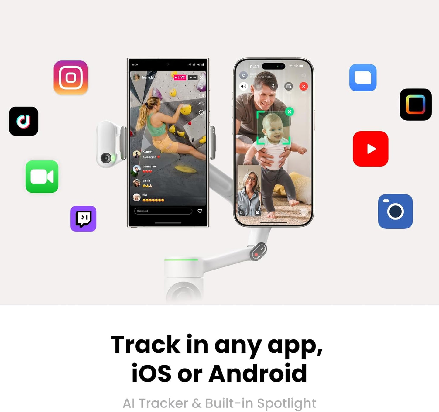 Insta360 Flow 2 Pro White - Industry-First AI Phone Gimbal with Apple DockKit, Pioneering 360º Pan Tracking, Free Tilt, Built-in Tripod/Selfie Stick, Portable Vlog/Travel Stabilizer