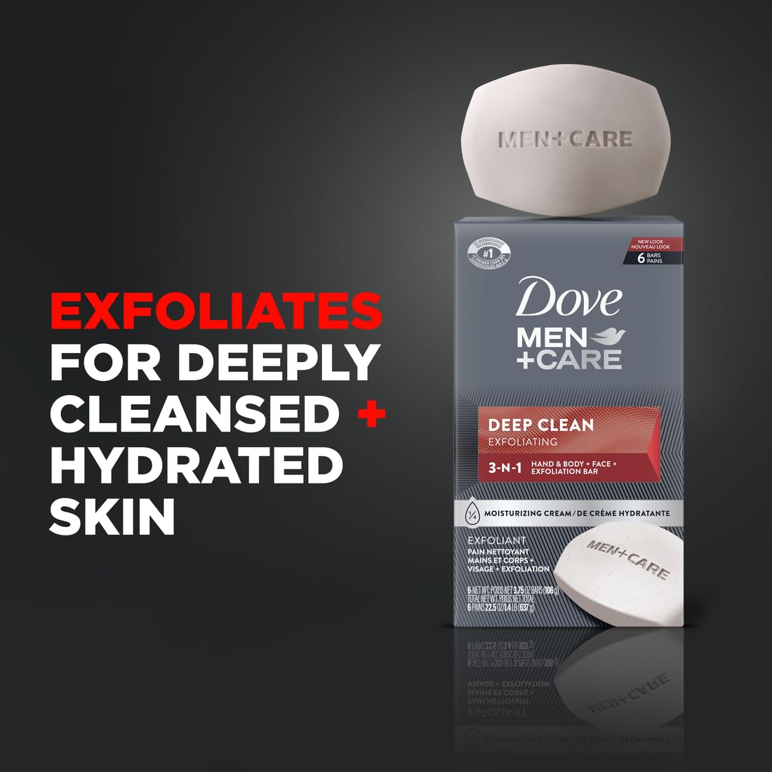 Dove Men Care Body Soap and Face Bar Deep Clean Effectively Washes Away Bacteria, Nourishes Your Skin 3.75 Ounce (Pack of 6)