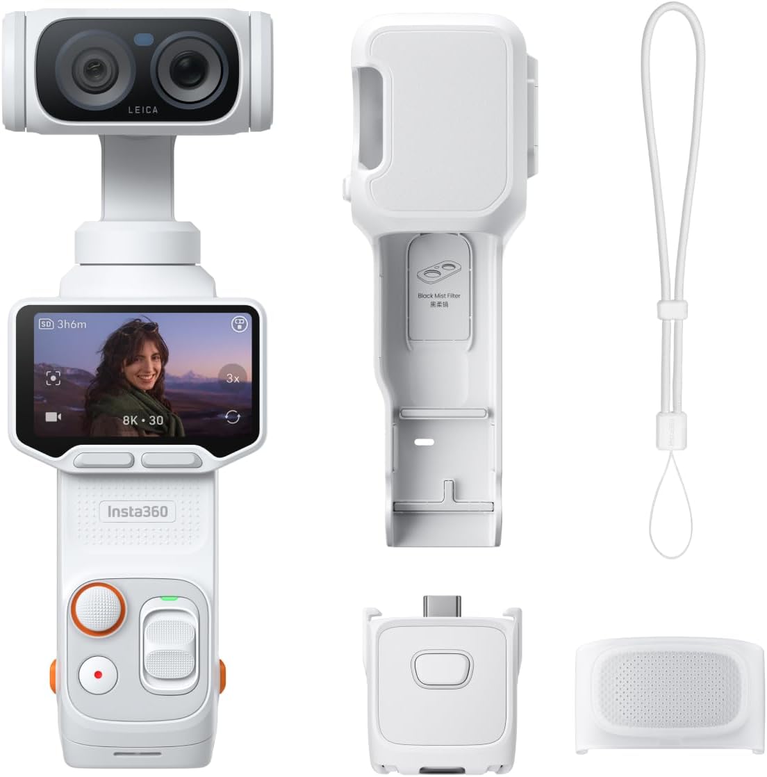 Insta360 Luna Ultra - 8K Vlogging Camera with Dual Leica Lenses, 12× Zoom, 1" Sensor, Detachable 2" Touchscreen, Triple AI Chip, Pocket Gimbal Camera for Vlog Photography, Stellar White