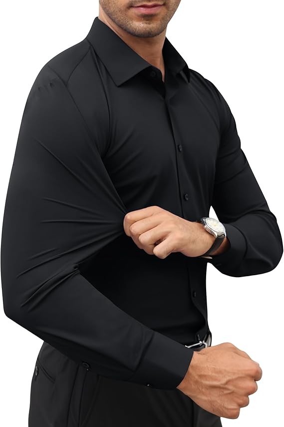Mans Langmou Slim Fit, Spiervas, Kreukelvry, Knoop-af Rekbaar