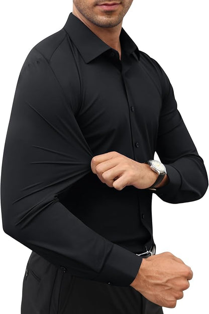 Mans Langmou Slim Fit, Spiervas, Kreukelvry, Knoop-af Rekbaar