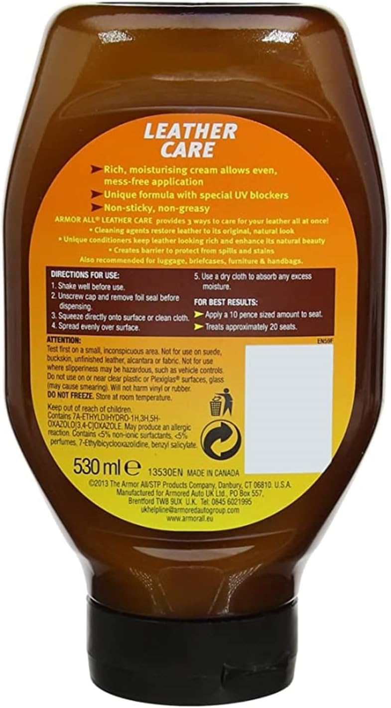 Armor All Car Leather Conditioner Gel, Binneshuise Skoonmaker vir Motors, Vragmotors en Motorfietse (18 Fl Oz)
