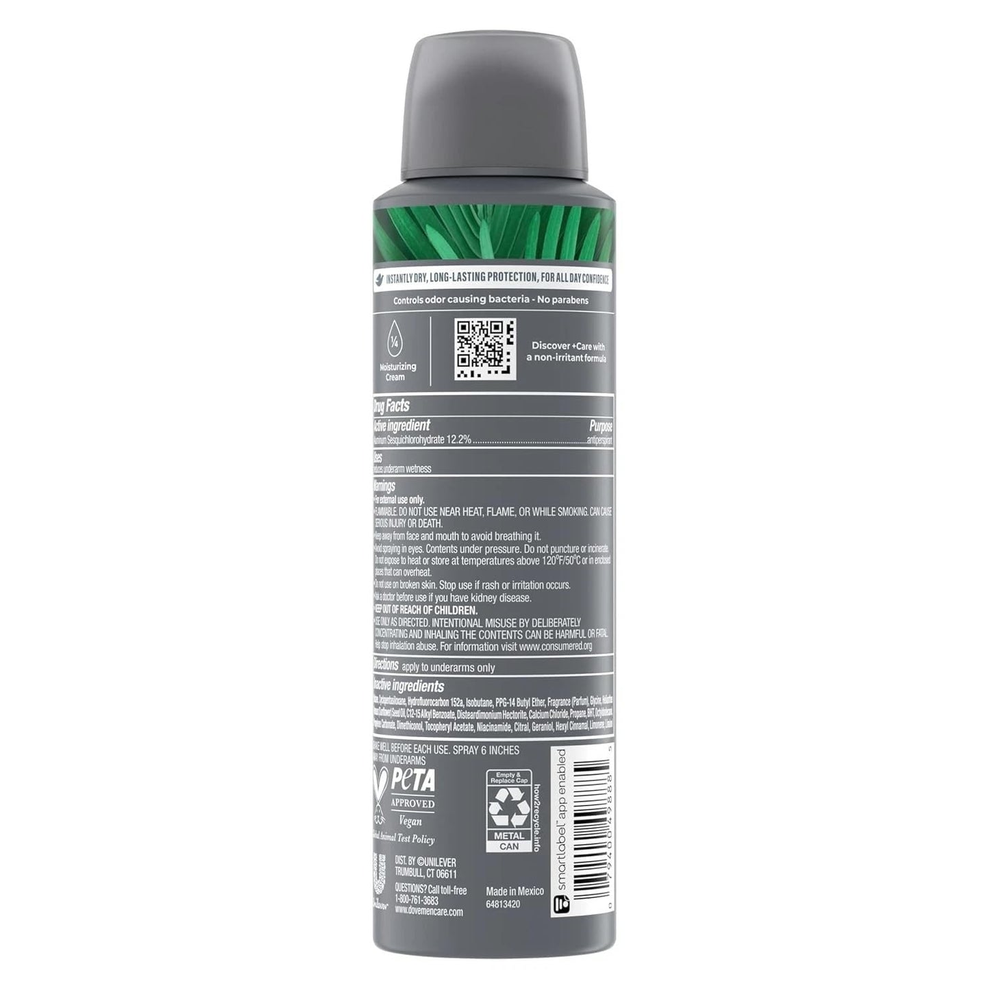 DOVE MEN + CARE Dry Spray Antiperspirant Coastal Cedar 4 Count 72H Protection with a Plant-Based Moisturizer 3.8 oz (Pack of 4)