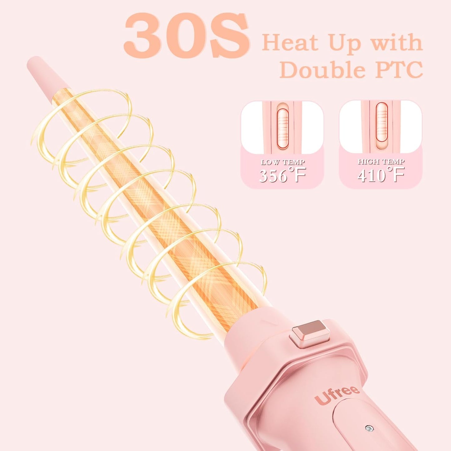 5 in 1 Curling Iron with Ceramic Barrels (0.35"-1.25"), Curling Wand Set with Flat Iron Hair Straightener, Instant Heat Up, Dual Voltage Hair Curler, Gifts for Women, Pink