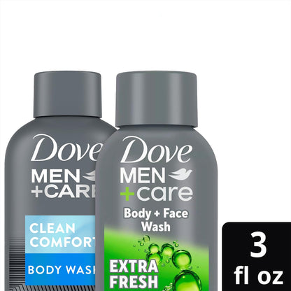 Dove Men+Care Body & Face Wash Variety  Extra Fresh + Clean Comfort, Travel Essentials, 3 Oz (Pack of 2)