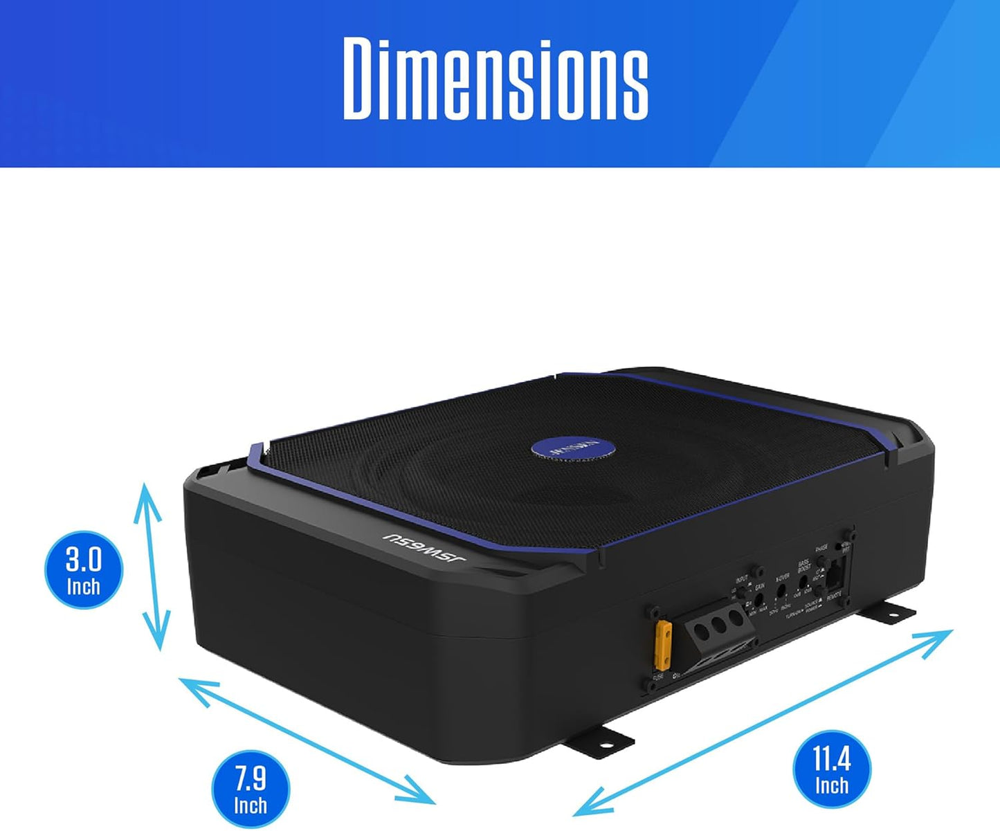 JSW65U Powerful 600W 6.5 Inches Compact UnderSeat Amplified Subwoofer Class D Design for Efficient Power Usage | Remote Bass Control