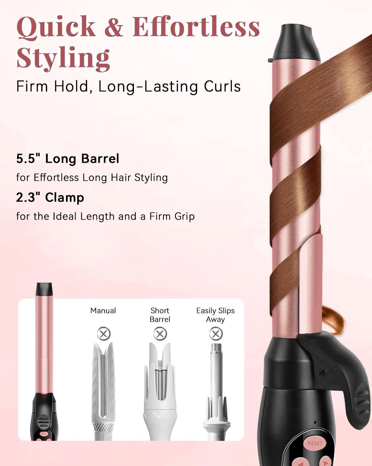 Automatic Rotating Curling Iron – 1 Inch Ceramic Barrel Curling Wand for Medium to Long Hair & Beach Waves, Self-Spinning Hair Curler with LCD Display 250°F–430°F, Dual Voltage, Rose Gold