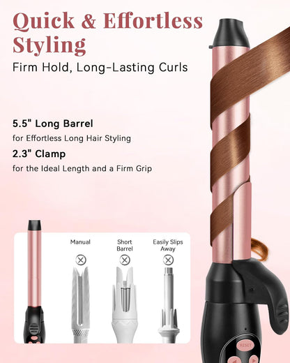 Automatic Rotating Curling Iron – 1 Inch Ceramic Barrel Curling Wand for Medium to Long Hair & Beach Waves, Self-Spinning Hair Curler with LCD Display 250°F–430°F, Dual Voltage, Rose Gold