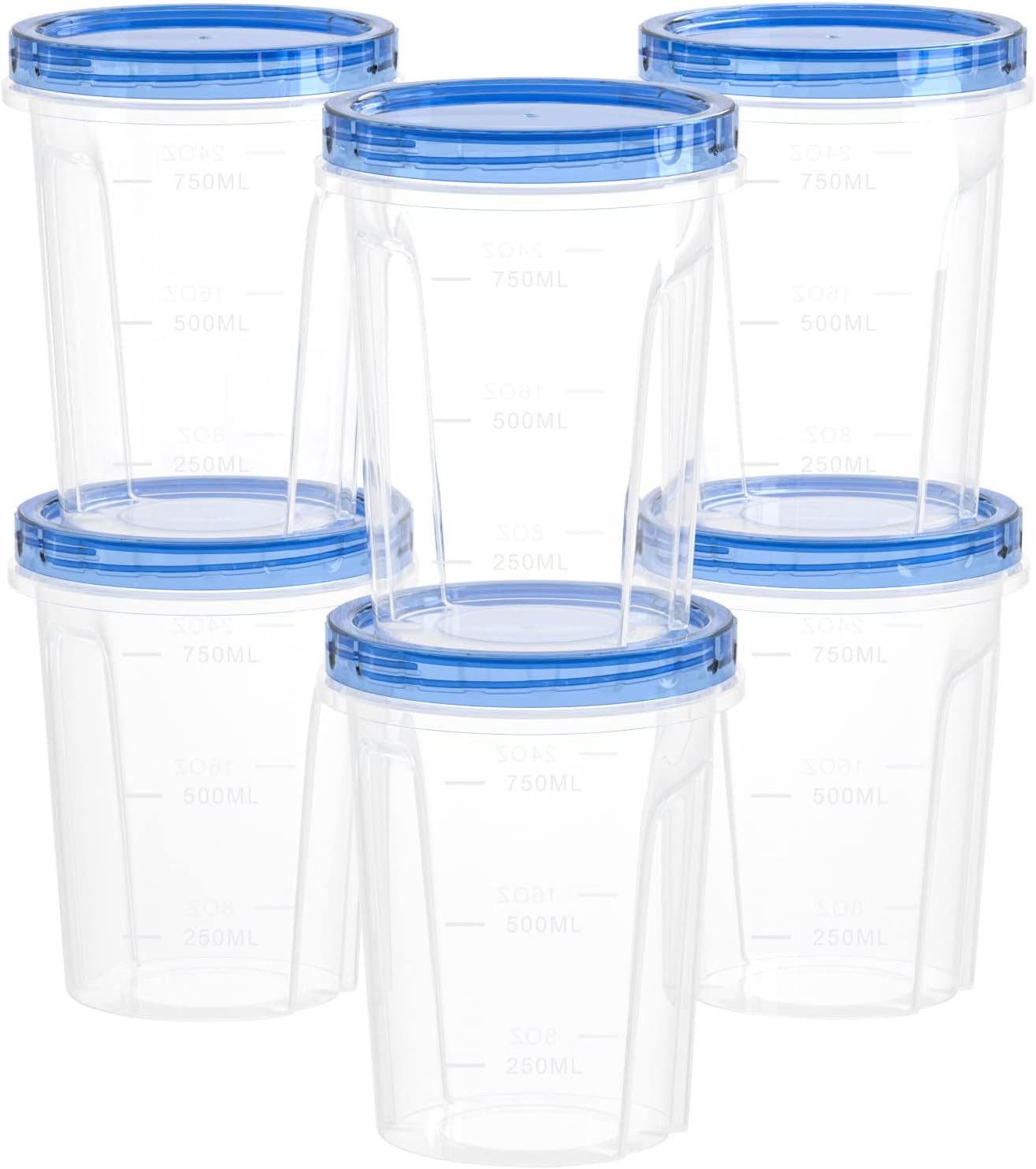 Herbruikbare Sophouer met Lugdigte Draaideksel, Veelsydige BPA-vrye Plasiekhouers vir Roomys, Middagete, Oorskietkos, Mikrogolf-, Skottelgoedwasser- en Vrieskaskluis [6 Pak-946 ml]