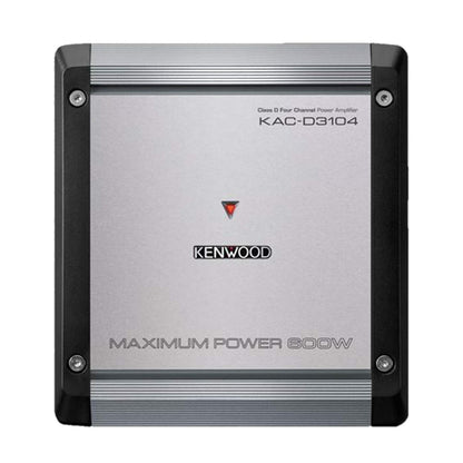 Kenwood KACD3104 Klas D 4-Kanaal Kragversterker; Maksimum Krag 600W; RMS 50W x4 (4Ω); RMS 75W x4 (2Ω); Veranderlike Hoog- en Laagdeurlaatfilter; Bassversterking