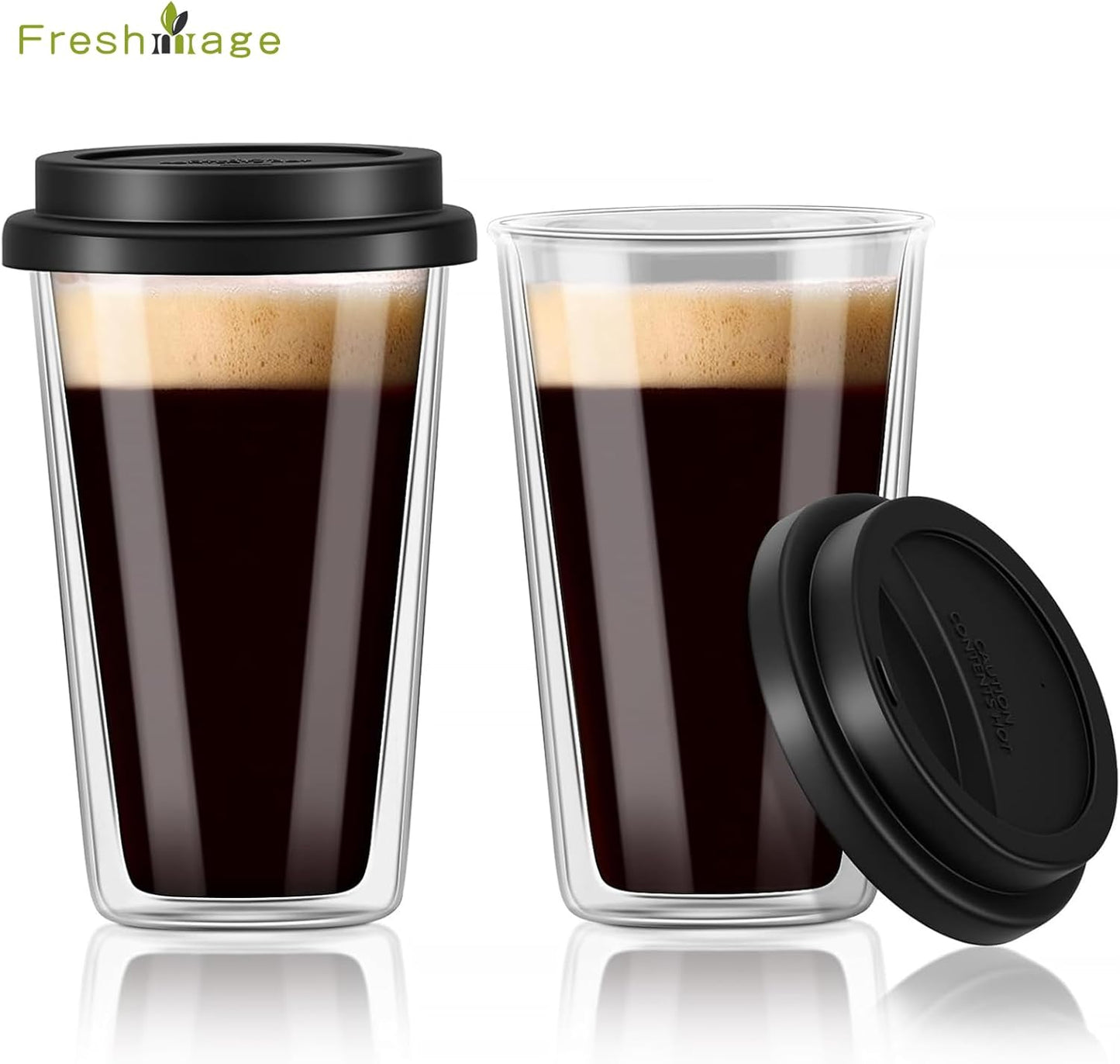 Dubbelwandige Glaskoffiebekers met Silikoondeksels, 12 OZ 2 Pakke Geïsoleerde Drinkkoffiekoppies met Deksel, Skottelgoedwasser-veilige Herbruikbare Glas Yskoffiekoppies vir Oggendkoffie, Warm of Koue Drank