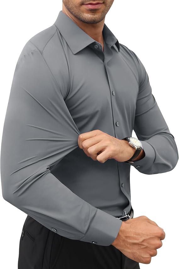 Mans Langmou Slim Fit, Spiervas, Kreukelvry, Knoop-af Rekbaar