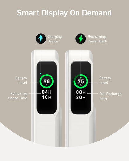 Power Bank, Qi2 Certified 15W Ultra-Fast MagSafe-Compatible Portable Charger, 10,000mAh Battery Pack with Smart Display and Foldable Stand- White (Copy)