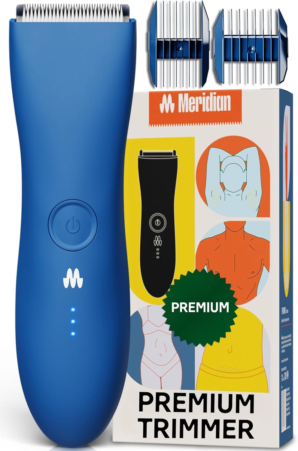Meridian The Trimmer Premium - Body Hair Trimmer & Electric Shaver for Men and Women for Pubic Hair, Chest, Legs & Bikini Line, Waterproof & Rechargeable, Ocean