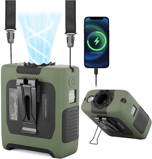 10000mAh Portable Waist Fan with Flashlight - 5 Speed  - Dark Green