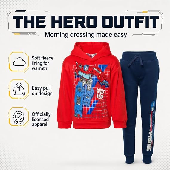 Transformers Boys' 2-Piece Fleece Hoodie and Joggers Set Toddler to Big Kid