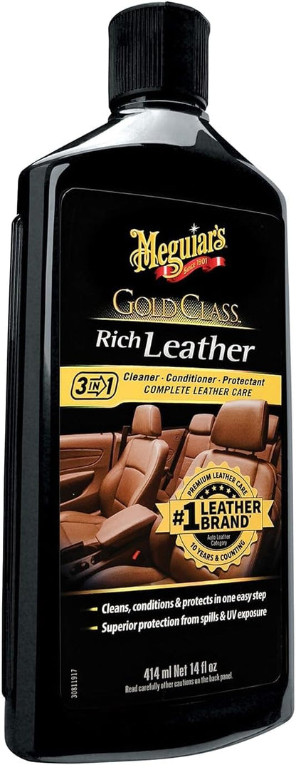Meguiar's Gold Class Rich Leather Lotion - Maak skoon, kondisioneer & beskerm vir volledige Leerversorging (14 Oz)