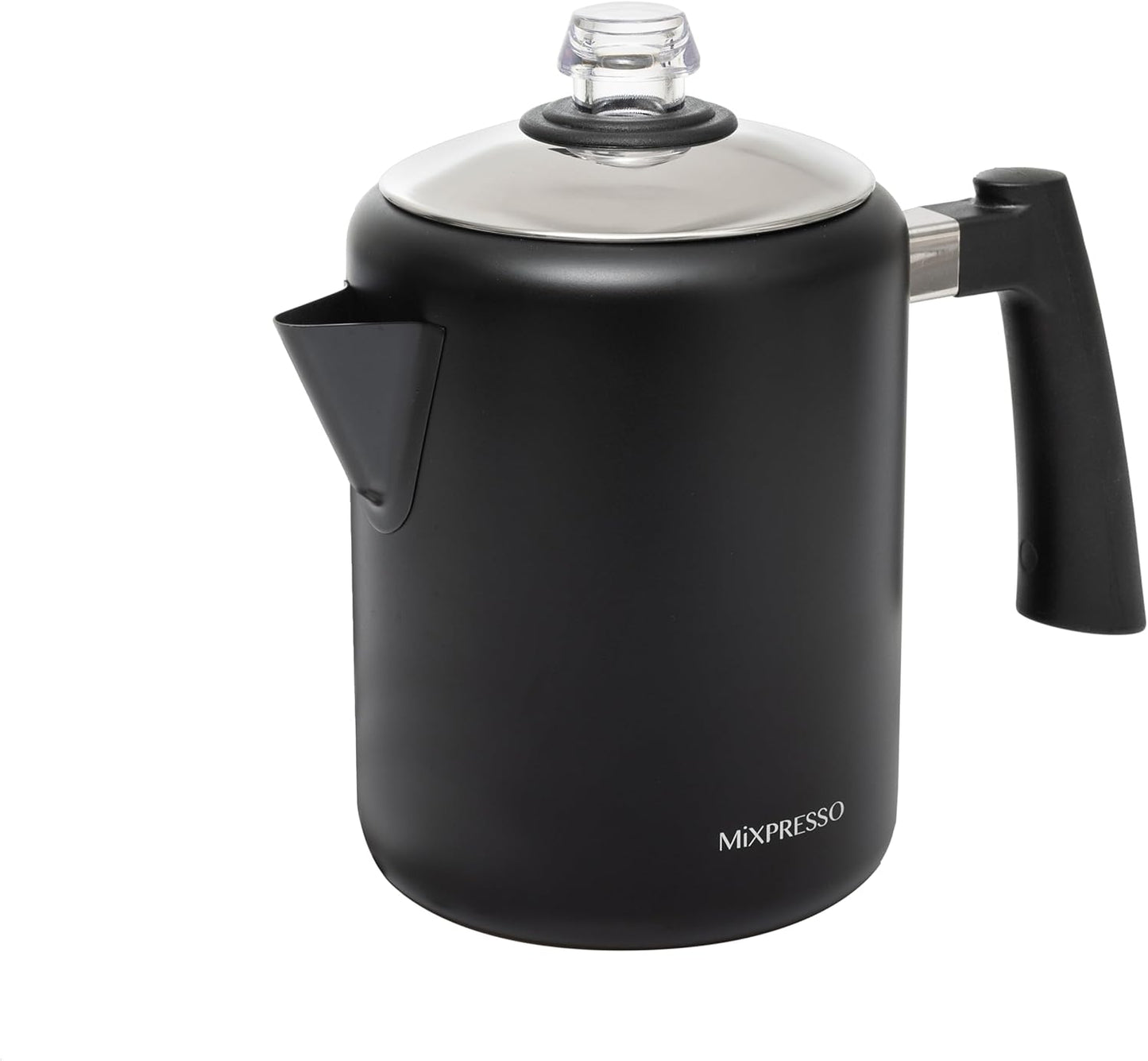 Mixpresso Swart Vlekvrye Staal Koffieperkoleerder Kookplaat, 37oz Klassieke Perkoleerder Koffiepot, Puik Vir Kamp, 5-8 Koppie Kookplaat Espressomaker, Koel-aanraking Handvatsel