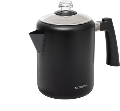 Mixpresso Swart Vlekvrye Staal Koffieperkoleerder Kookplaat, 37oz Klassieke Perkoleerder Koffiepot, Puik Vir Kamp, 5-8 Koppie Kookplaat Espressomaker, Koel-aanraking Handvatsel