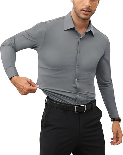Mans Langmou Slim Fit, Spiervas, Kreukelvry, Knoop-af Rekbaar