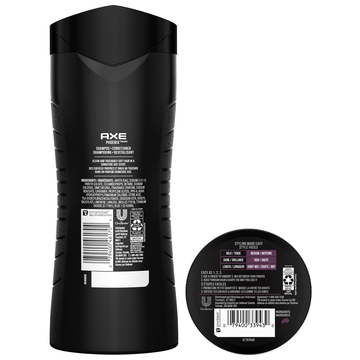 AXE Men's Hair Styling Sets – Phoenix Clean and Strong 2-in-1 Shampoo + Classic Pomade, Signature Polished Look, Medium Hold - High Shine