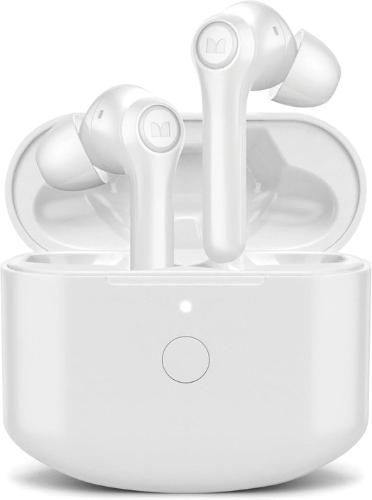 Monster Verse Ware Draadlose Oorfone met Laaikas, Bluetooth 5.0 Binne-Oor Stereo Oorfone, Ingeboude Mikrofoon vir Duidelike Oproepe, USB-C Vinnige Laai (Wit)