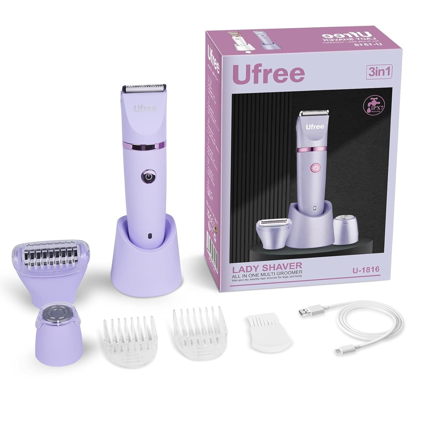 Bikini Trimmer Electric Razors for Women, Rechargeable Pubic Body Hair Trimmer Electric Shaver for Legs Body Hair, Bikini Shaver IPX7 Waterproof, Gifts for Women, Purple