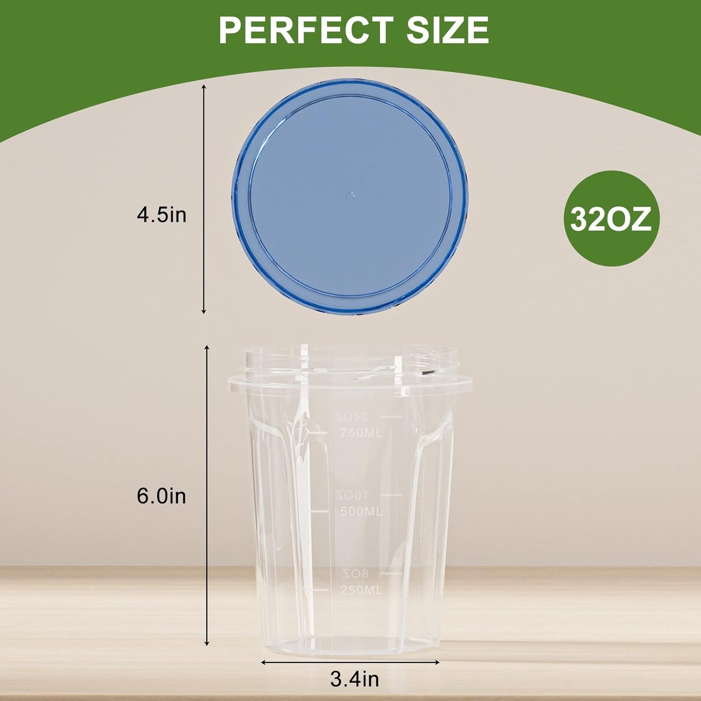 Herbruikbare Sophouer met Lugdigte Draaideksel, Veelsydige BPA-vrye Plasiekhouers vir Roomys, Middagete, Oorskietkos, Mikrogolf-, Skottelgoedwasser- en Vrieskaskluis [6 Pak-946 ml]