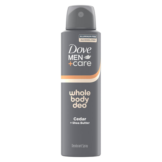 Dove Men+Care Whole Body Deo Spray Cedar + Shea Butter – Aluminum‑Free Dermatologist‑Tested | 4 oz (Pack of 2)