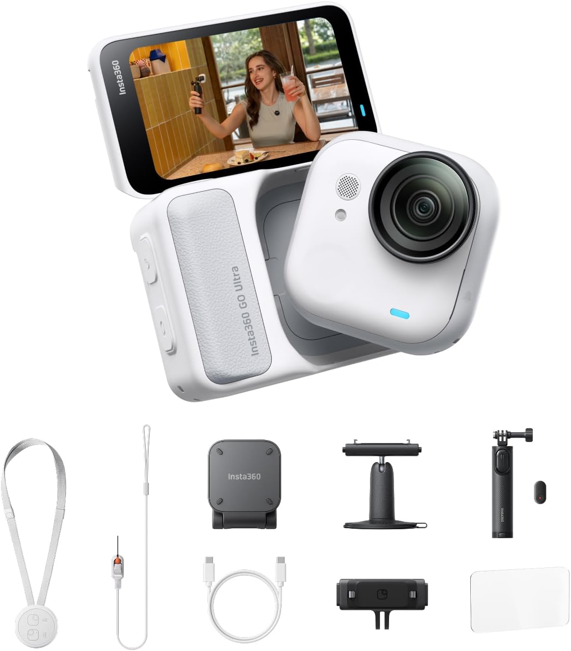 Insta360 GO Ultra Anywhere Bundle - Small 4K Vlogging Camera, Hands-Free, POV Cam, 1/1.28" Sensor, 53g Lightweight, 156° FOV, 200 Min Battery Life, Magnetic Wearable Action Camera for Sports, Vlog