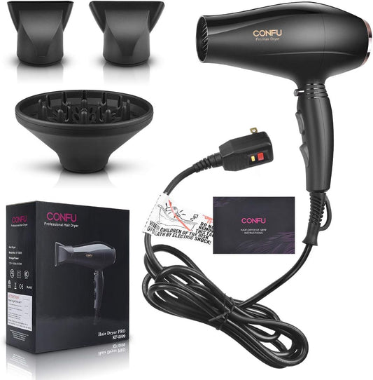 Ioniese Haardroër met Diffuser, CONFU Professionele Salon Haardroër met WS Motor, 2 Konsentreerder Spuitstuk Aanhegsels en ALCI Veiligheidsproppie, vir Vroue en Mans en Tuis Salon