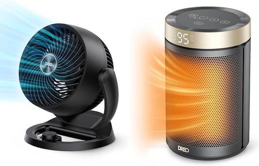 Bundle Fans for Table Air Circulator 9", 70ft Strong Airflow & Space Portable Electric Heaters for Indoor Use with Thermostat, Digital Display