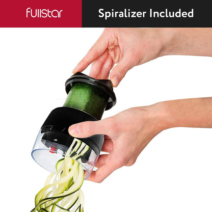Fullstar Alles-in-1 Groentesnyer en Mandolien vir Kombuis - Kaasrasper, Fransebraai-Snyer, Kaassnyer - Bonus Handheld Spiraliseerder Ingesluit (6-in-1, Vlekvrye Staal)