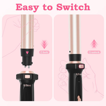 5 in 1 Curling Iron with Interchangeable Ceramic Barrels Wand Set with Flat Iron Hair Straightener, Instant Heat Up, Dual Voltage Hair Curler, Gifts for Women