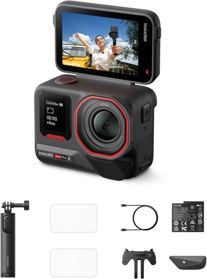 Insta360 Ace Pro 2 Starter Bundle - 8K Waterproof Action Camera Co-Engineered with Leica, 1/1.3" Sensor, Dual AI Chips, Superior Low-Light, 2.5" Flip Screen for Vlogging, Travel & Sports