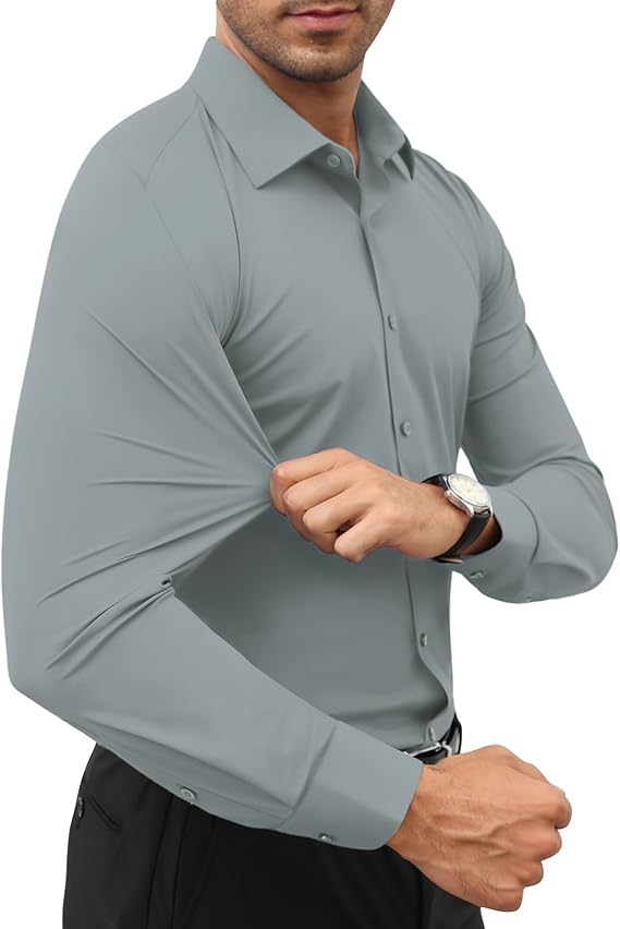 Mans Langmou Slim Fit, Spiervas, Kreukelvry, Knoop-af Rekbaar