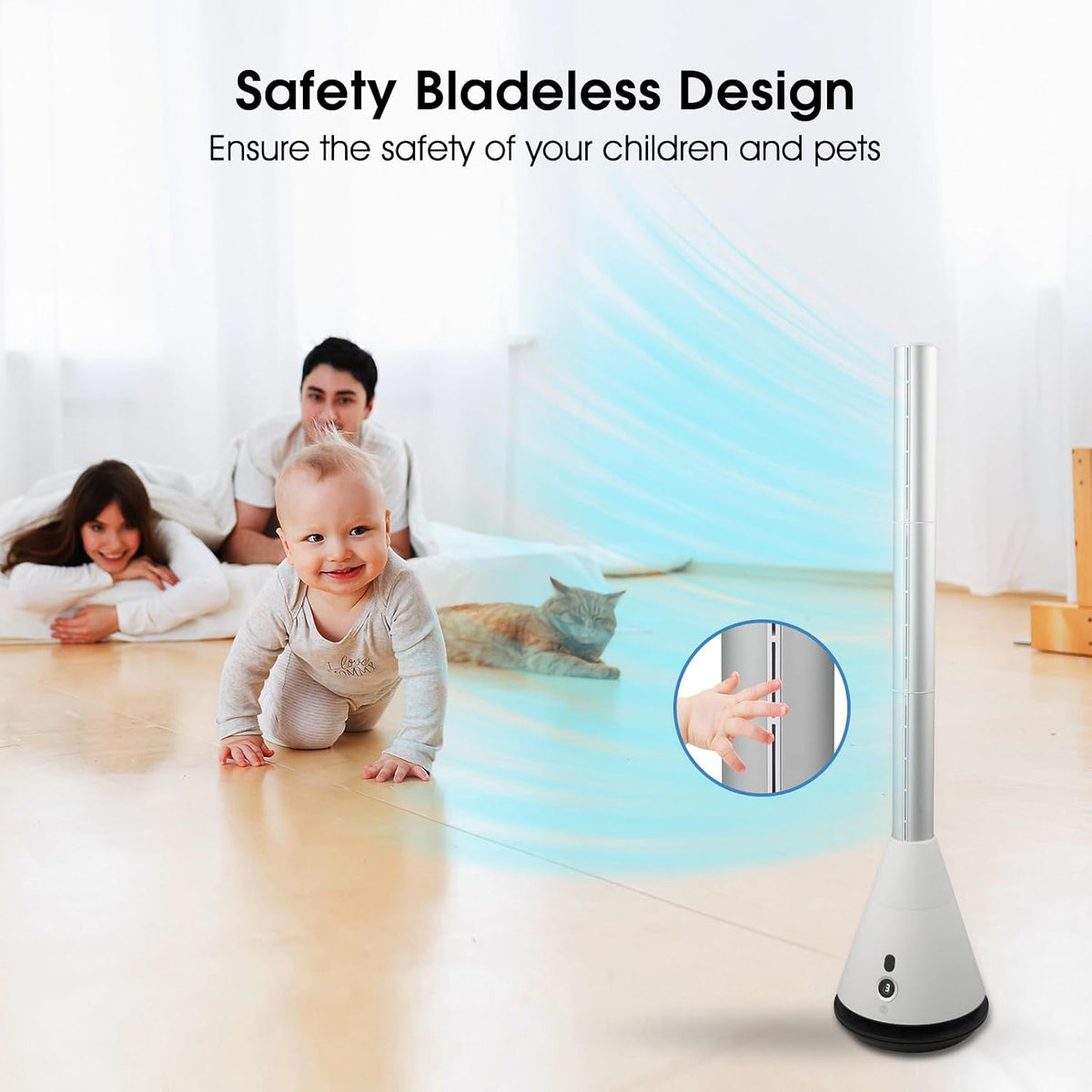 Bladeless Tower Fan w/ Remote 80° Oscillating Air Circulator Fan 9 Speeds 8H Timer Floor Fan