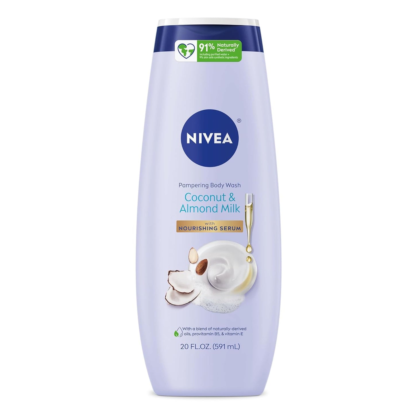 NIVEA Pampering Coconut and Almond Milk Body Wash with Nourishing Serum, Moisturizing Body Wash - 20 Fl Oz - (3 Bottles)