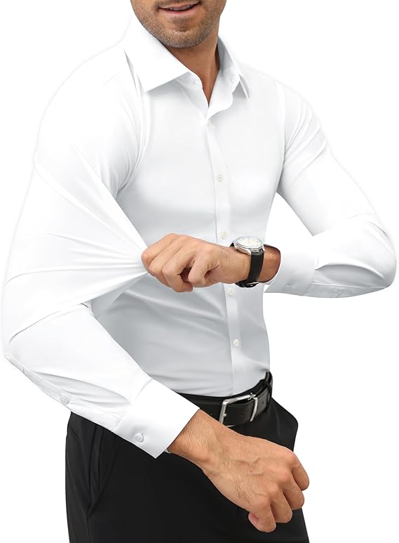 Mans Langmou Slim Fit, Spiervas, Kreukelvry, Knoop-af Rekbaar
