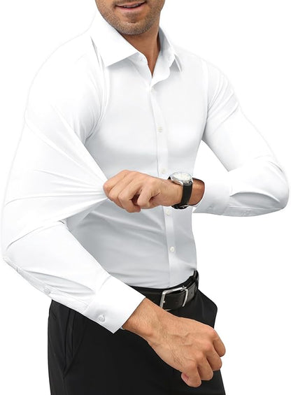 Mans Langmou Slim Fit, Spiervas, Kreukelvry, Knoop-af Rekbaar