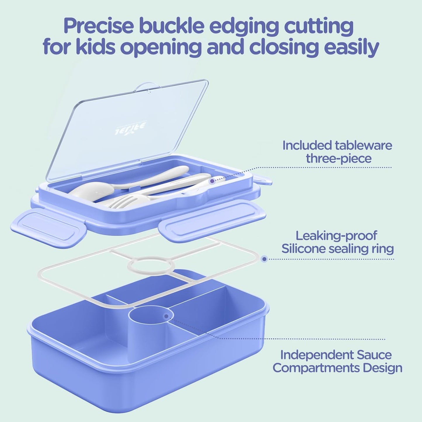 Bento Lunch Box for Kids - Leakproof Bento Boxes w/ 4 Compartments - Reusable On-the-Go Meal - Macaron