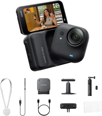 Insta360 GO Ultra Anywhere Bundle - Small 4K Vlogging Camera, Hands-Free, POV Cam, 1/1.28" Sensor, 53g Lightweight, 156° FOV, 200 Min Battery Life, Magnetic Wearable Action Camera for Sports, Vlog